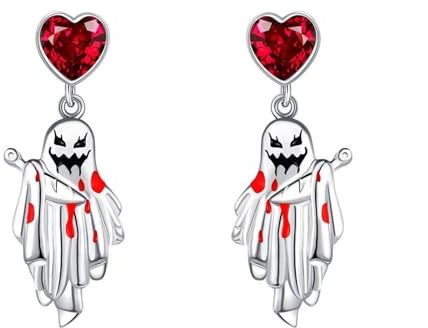 Halloween Geister Liebevoll Ohrringe für Damen Lustige Halloween Geister Allerheiligen Party Ohrringes Rotes Herz Geist Frauen Earrings Schmuck für Damen Mädchen Geschenk