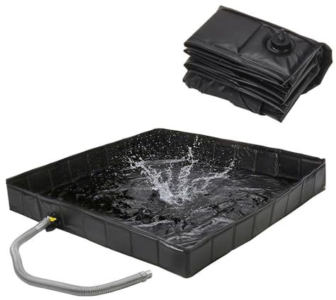 XhuangTech 104×104×13cm Foldable Shower Base, Heavy-Duty Camping Shower Pan with 1M Drain Hose, Large Portable Shower Tray Awning Base for Tent Beach RV Indoor Outdoor Shower