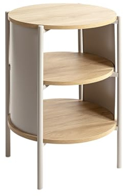 HAKU Beistelltisch rund 3 Ebenen MDF-Dekor Eiche Hellbraun Metallgestell kaschmirgrau Nachtkonsole Nachttisch H 60 x Ø 44 cm