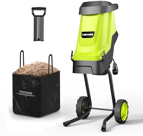 Yeryork Broyeur à bois électrique de 15 A de diamètre de coupe de 4,6 cm avec sac de collecte de 50 L, broyeur efficace pour un nettoyage facile et idéal pour les déchets de cour, les branches et les