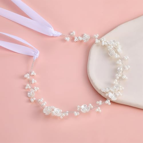 LXUEJIE 1 accessoire pour cheveux de demoiselle d'honneur, fait à la main, bandeau avec perles, bandeau de princesse à fleurs blanches pour filles et femmes, mariage, anniversaire, fête et première