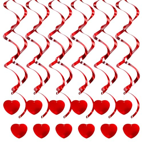 12 Stück Herz Hängende Spiralen, Luftschlangen Valentinstag Rot, Hängende Spiralen Girlande für Valentinstag Jubiläum Hochzeit