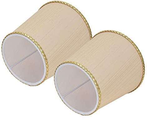 ERYUE Stoff Beige Golden Edge Lampenschirm Verschleißfest für E14 Tischleuchter Wandleuchte, 2er-Set, Geeignet für Schlafzimmer Hotel Studio