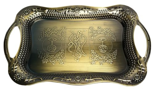 TAIYOU Serviertablett mit Griffen Edelstahl Rechteckig Vintage Luxus Design Deko Tablett Bronze Deko Ablageschale für Kosmetik Schmuck Tee Kuchen Buffets Hochzeiten Geburtstage Desserts 38 x 25cm