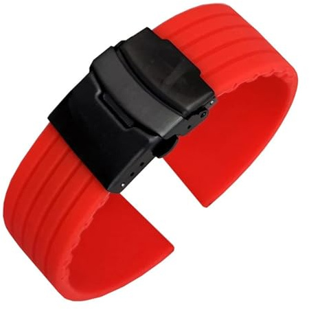 Bracelet de montre sport universel en silicone, 18 mm, 20 mm, 22 mm, 24 mm, avec boucle déployante, accessoire for Seiko(Red B,22mm)