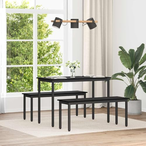 Bank Schwarz Eichen-Optik Holzwerkstoff 110 x 35 x 45 cm mit Metallbeinen, robuste Sitzbank für Esszimmer, Flur, Wohnzimmer, bequeme Polsterbank ohne Rückenlehne