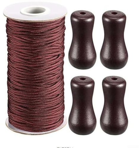 HaloModora 50 Meter Brown Blind Cord 1.8mm with 4 Wooden Ends, High-Strength Plastic Drawstring for Vertical Blinds and Shades