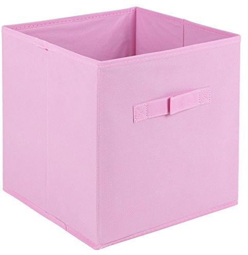 URBNLIVING Collapsible Storage Cube Drawer Box with Carry Handles (Light Pink - Large)
