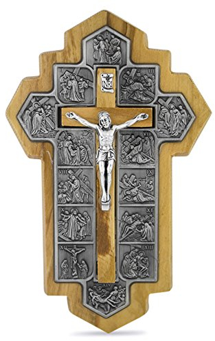 Venerare Wandkreuz aus Olivenholz mit 14 Stationen