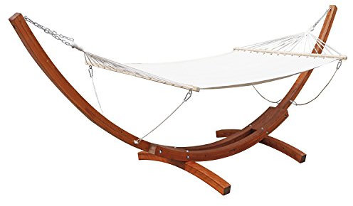 Mojawo XXL Hängematte mit Holzgestell Gestell aus lackiertem Bogenholz Lärchenholz Innen und Außen
