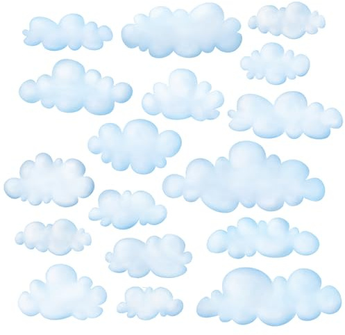 DECOWALL Blaue Aquarell-Wolken Wandsticker Deko fürs Kinderzimmer (DS-8030) | Sanfte blaue Aquarellwolken in verschiedenen Größen; abziehbar für Kinderzimmer, Babyzimmer, Schlafzimmer und Spielzimmer
