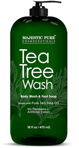 Majestic Pure Antifungal Tea Tree Body Wash, Helps Nail Fungus, Athletes Foot, Ringworms, Jock Itch, Acne, Eczema & Body Odor, Soothes Itching & Promotes Healthy Feet, Skin and Nails, Naturally Scente
