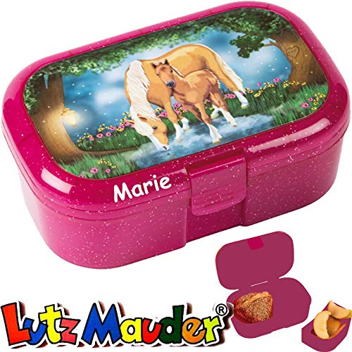 Lutz Mauder Glitzer-Lunchbox * PFERDEZAUBER Plus Wunschname * für Kinder Brotdose mit Namensdruck | Perfekt für Mädchen | Vesperdose Schule Kindergarten Tapirella (mit Namen)