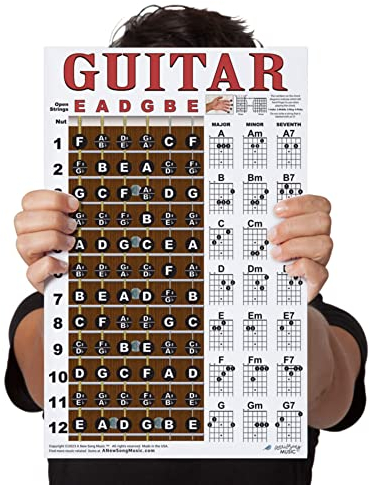 A New Song Music Laminiertes Gitarren-Akkord & Griffbrett Note Chart Anleitung Easy Poster für Anfänger Akkorde & Noten 27,9 x 43,2 cm