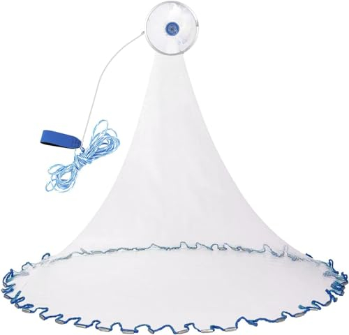 Fischernetze Angeln Net NylonMonofilament, Anglen Wurfnetz Hand Überwurf Angelnetz Garnelen Käfig für Fisch Karpfen Angelkescher Fischnetz mit 8m Seil der Hand (2.4m), re da Pesca