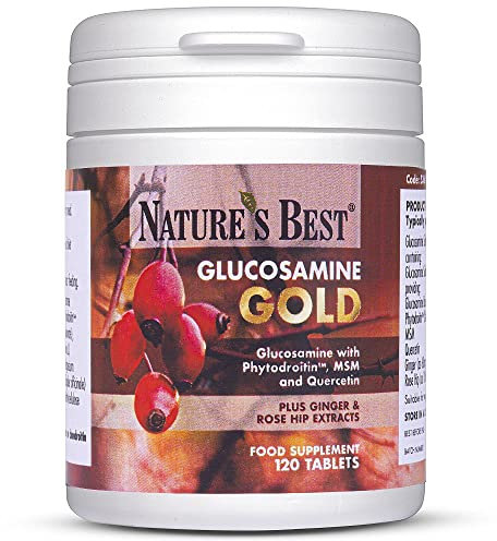 Nature's Best Glucosamine Gold - High Strength 1400mg Plant-Based - All-in-one Formula with Phytodroitin, Chondroitin, Ginger, Rosehips & Quercetin - Taste Free - UK Made - 120 Tablets