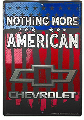 HangTime Chevrolet Nothing More American Metal Sign, 12 x 18 Inch Wall Décor, Vintage Chevy Wall Art with U.S. Flag