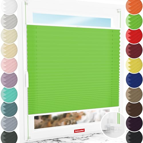 Schuette® Plissee ohne Bohren ● Premium Kollektion: Green Meadow (Grün) ● 100x130cm (Breite x Höhe) ● Suprafix Faltrollo Klemmfix 2.0 Rollo ● 60 Sekunden Plisseerollo Montage inkl. Video