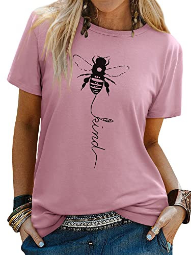 Dresswel Women Bee Kind T-Shirt Ladies Bee Graphic Shirt Crew Neck Short Sleeve Summer Tee Tops(1-Brick Red, L)