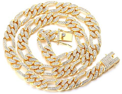 Halukakah Herren Goldkette Iced Out,12MM Männer Kubanische Kette Miami 18 Karat Echt Vergoldet Halsband Halskette 45cm,Volle Cz Diamant Schnitt Zinken-Set,Geschenk für Ihn