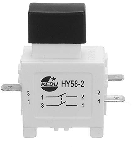 KEDU HY58-2 4 Pins Trigger Push Button Switch Hand-held Electric Power Tools Switches with Brakes Function No Lock for Electric Drill Hammer Mixer Cutting Machine Lawn Mower 125V/19A 250V/12A, 2-Pack