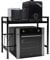 DAWNYIELD 2 Tier Extendable Microwave Oven Rack Shelf with 3 Hanging Hooks Microwave Stand with Storage for Kitchen Counter Organiser Printer Stand (Black)