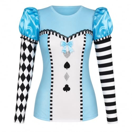 Yummy Bee Alice im Wunderland Kostüm Top für Damen – Verkleidung für Erwachsene Verrückter Hutmacher Top – Übergröße Kostüm 8–18