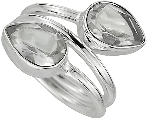 I-be, Anillo con piedras preciosas de cristal de roca, con dos gotas facetadas, plata de ley 925, 100724 x 2, Papel., cuarzo,