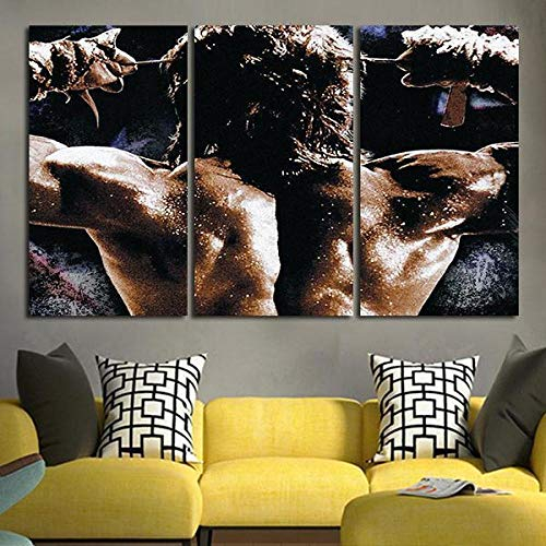 DDSDA Bilder 3 teiliges Leinwandbild Gesamtformat: 90x50cm Vlies Leinwandbild John Rambo 3 Teilig Kunstdruck modern Wandbilder Bilder Kunstdruck auf Wandbild mit Rahmen
