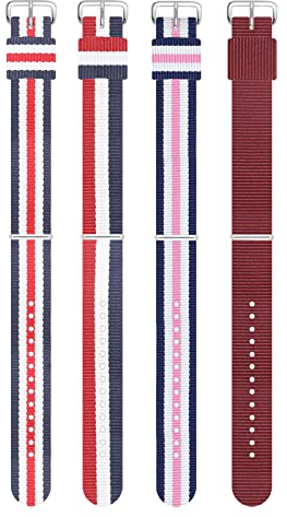 16 mm mehrfarbiges Nylon-Uhrenarmband, leichtes und weiches Canvas-Uhrenarmband mit Dornschließe (4 Packungen)