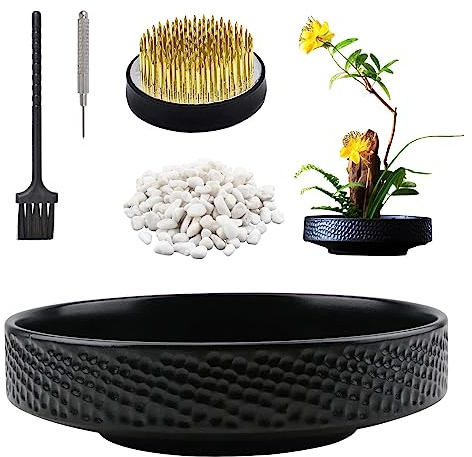 WANDIC Blumenarrangement Zubehör, Innen- und Außen kreisförmige Keramik Blumentöpfe, Hämmer, Schwarze Blumentöpfe, verwendet für IKEA Florale Home Office Dekoration