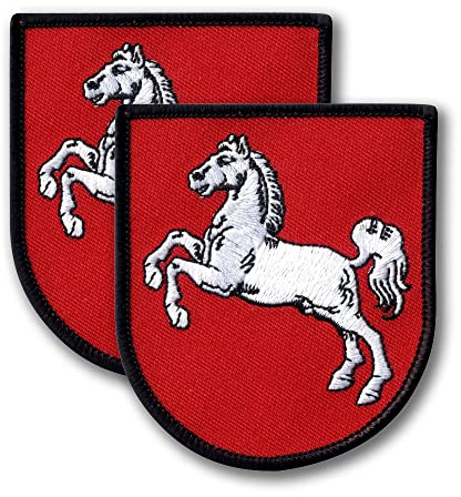 Wappen Niedersachsen - Deutschland - 2er Set - Bestickter Aufnäher / Abzeichen / Emblem - 7,1 x 7,9 cm (7,1 x 8,0 cm) - zum Aufbügeln / Aufnähen