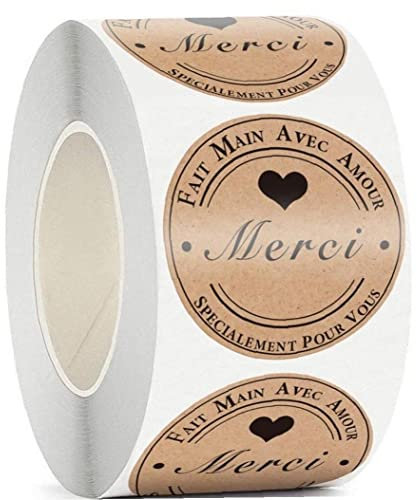 vepoty 500pcs / Rouleau Français Vintage Kraft en Papier Autocollants Scrapbooks De Papeterie Cadeau Autocollants À Main Faits À Main avec Autocollant