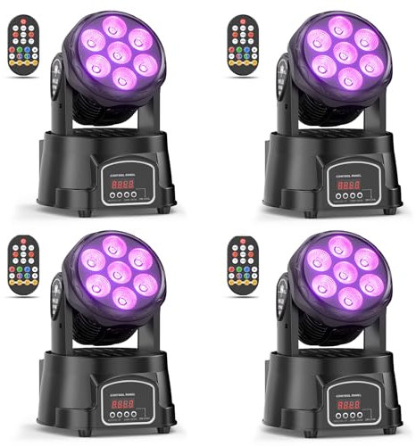 4er Pack 7X15W Moving Head Wash Mini Bühnenlicht dmx512 RGBW Lichteffekte 5 Steuerungsmodus Spot DJ Partylicht mit Fernbedienung Geeignet für Disco, Bar, Club, Hochzeit