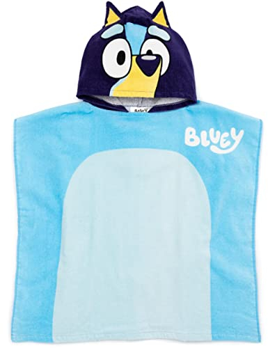 Bluey Poncho de Toallas Kids | Chicas Chicos Azul Animado Cachorro Perro Personaje 3D Orejas Toalla de baño | Programa de televisión Swimwear Beach Cover Up