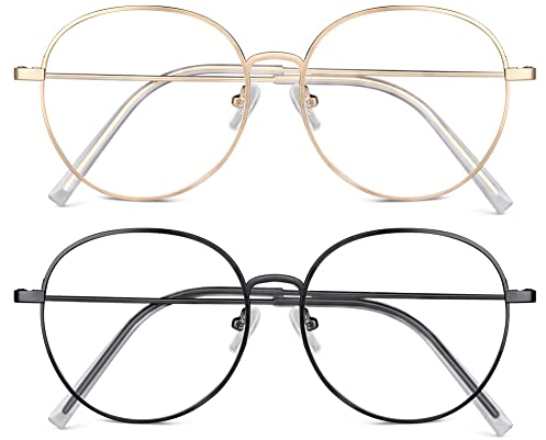 ACWOO Occhiali Moda con Filtro Anti Luce Blu, 2 Pezzi, Telaio in Metallo, Lenti Trasparenti, Blocco UV contro Affaticamento, per Uomo Donna, Antiriflesso, per PC TV Tablet