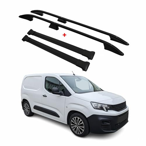 OMAC Dachreling + Dachträger kompatibel mit Peugeot Partner 2018-2024 Kurzer Alu Schwarz 4X