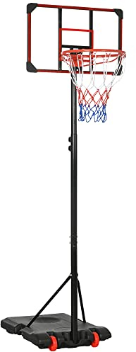 SPORTNOW Height Adjustable Basketball Hoop and Stand with Firm Backboard and Weighted Base, Portable on Wheels, 1.8-2.1m, Red