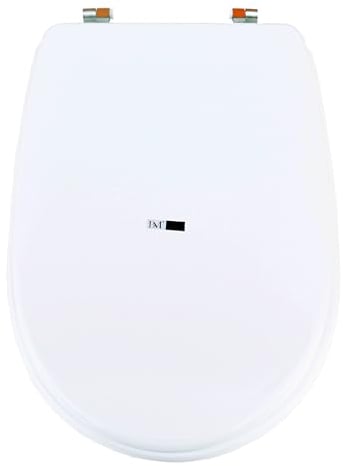BM 7027 Copriwater Sedile Tavoletta WC 19 '' Pollici, Misura 45.5x36cm, Coperchio Toilet Seat Bagno in legno MDF Bianco, Cerniere Incluse in Acciaio Fissaggio dal Basso