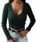 TrendiMax Camiseta de manga larga para mujer, cuello en V, elástico, elegante, manga larga, camiseta informal, básica, verde oscuro, M