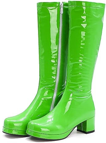 Stivali Alti Color Caramella Lucidi Donna,Stivali Cavallerizzo Zip Laterale per sfilate di Moda Casual,Stivali al Ginocchio Tacco Pelle Verniciata Sexy,Verde,43 EU