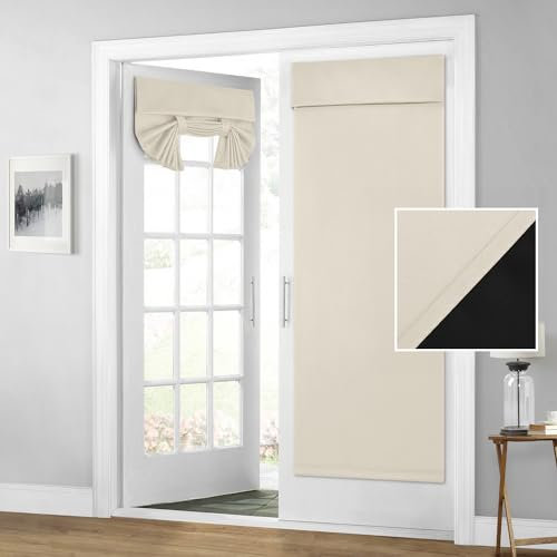 HOMEIDEAS 100% Blackout French Door Curtains, Privacy Room Darkening Curtains, 26 X 68 Inch Thermal Insulated Shades for Bedroom, Beige
