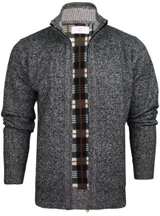 Xact Mens Zip Up Cardigan, Knitted Fleece Lined Winter Jumper, Warm Bonded Knit Jacket, Funnel Neck, Regular Fit