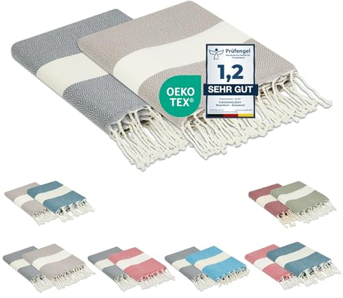 furora Holiday Strandtuch groß 100x200 cm: Baumwolle (2er Set), leicht lang dünn kompakt | Fouta Strandhandtuch XXL, Hamamtuch Saunatuch | Damen & Herren Badetuch Stranddecke - Urlaub Must Haves