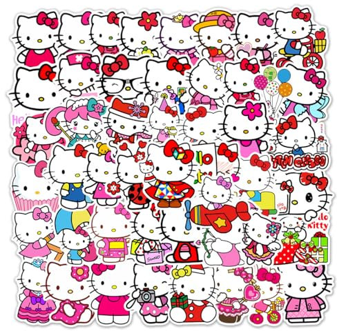 Kawaii Hellokitty Stickers, 50Pcs Cute Japanese Anime Sticker, Vinyl Waterproof Cute Decals for Laptop Water Bottle Gifts for Kids Teens Girls Adults (Kawaii kittys)