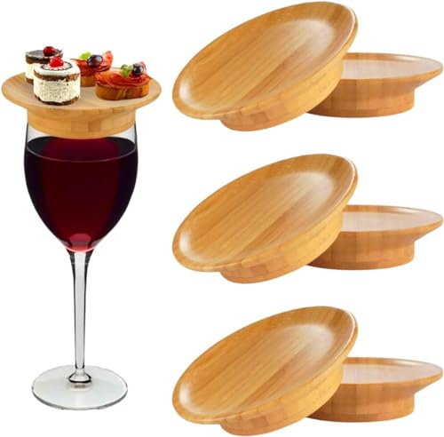Wine Glass Charcuterie Topper,2024 New Wine Glass Charcuterie Board Topper,Charcuterie Wine Glass Topper, Wine Glass Topper Charcuterie Plate,Bamboo Wine Glass Topper Coasters (6 Pcs)