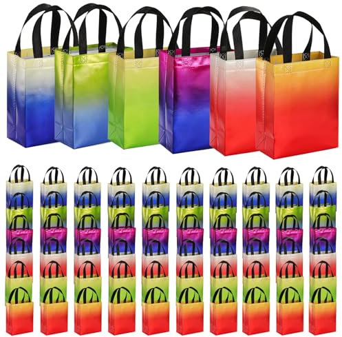 Frcctre 60 Stück 25,4 x 20,3 cm glänzende wiederverwendbare Einkaufstaschen, Vlies-Tragetaschen mit Griffen, Geschenktüte, Partygeschenktüten, Goodie-Taschen für Hochzeit, Geburtstag, Brautparty,