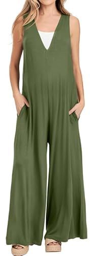 Litthing Salopettes Femme Ample Combinaison Été Coton Combi Large Fluide | Longue Large Combishort, Salopette Décontractée sans Manche, Oversize, Legere, Elegante, avec Poches