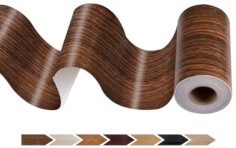 JUNART Cinta de reparación de vetas de madera (10 cm × 1000 cm), autoadhesiva, impermeable, con textura realista, para mesas, rodapiés, puertas, ventanas y pisos con raspador de plástico (Nogal)