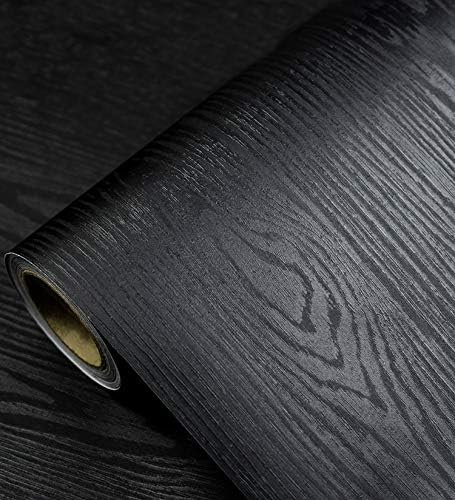 Papel tapiz negro – Papel pintado de madera para despegar y pegar, papel tapiz autoadhesivo de madera negra y extraíble para encimera, muebles, pared de cocina, sensación de madera realista, fácil de